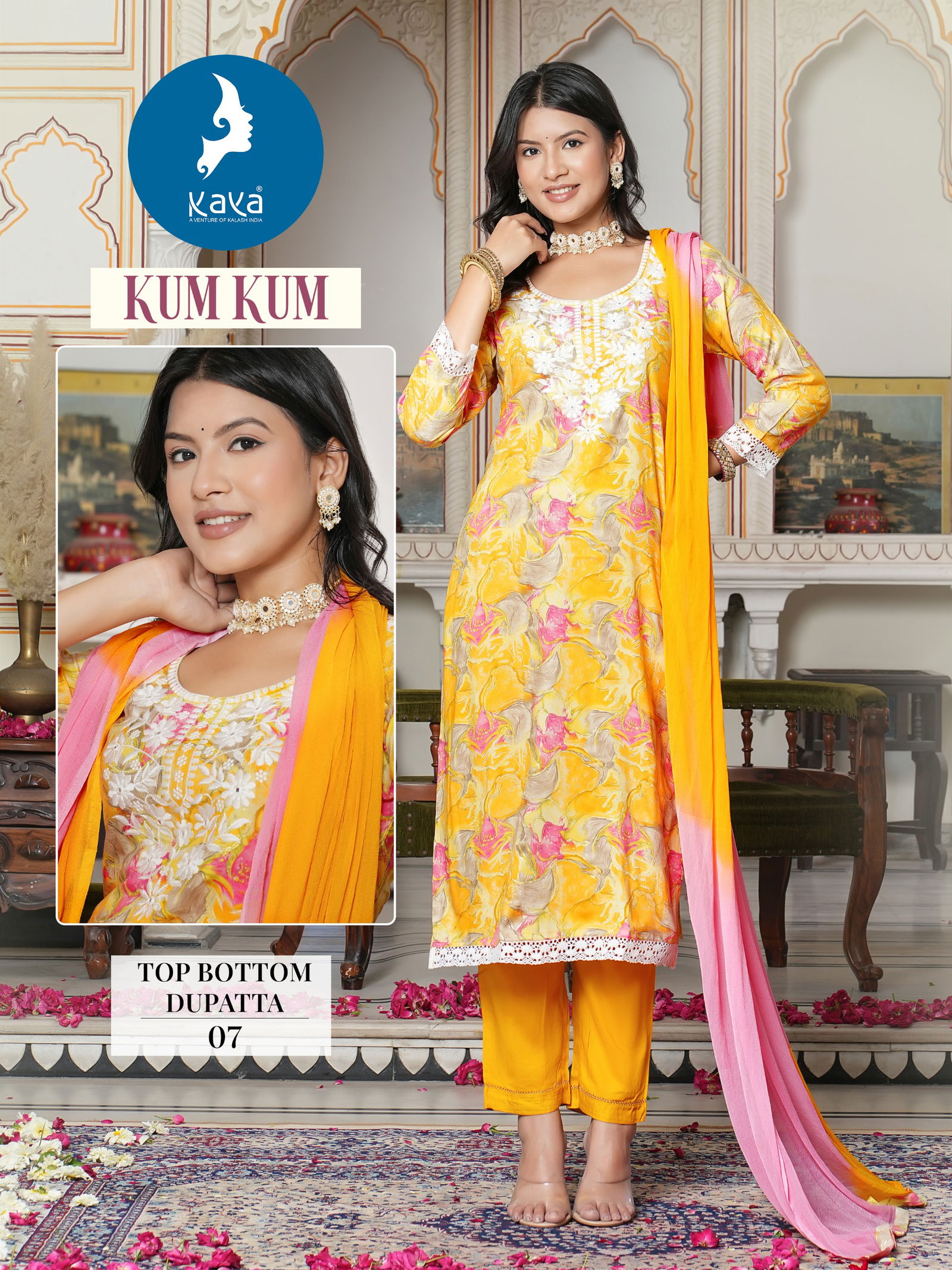Kum Kum By Kaya Foil Printed Kurti With Bottom Dupatta Wholesale Shop In Surat